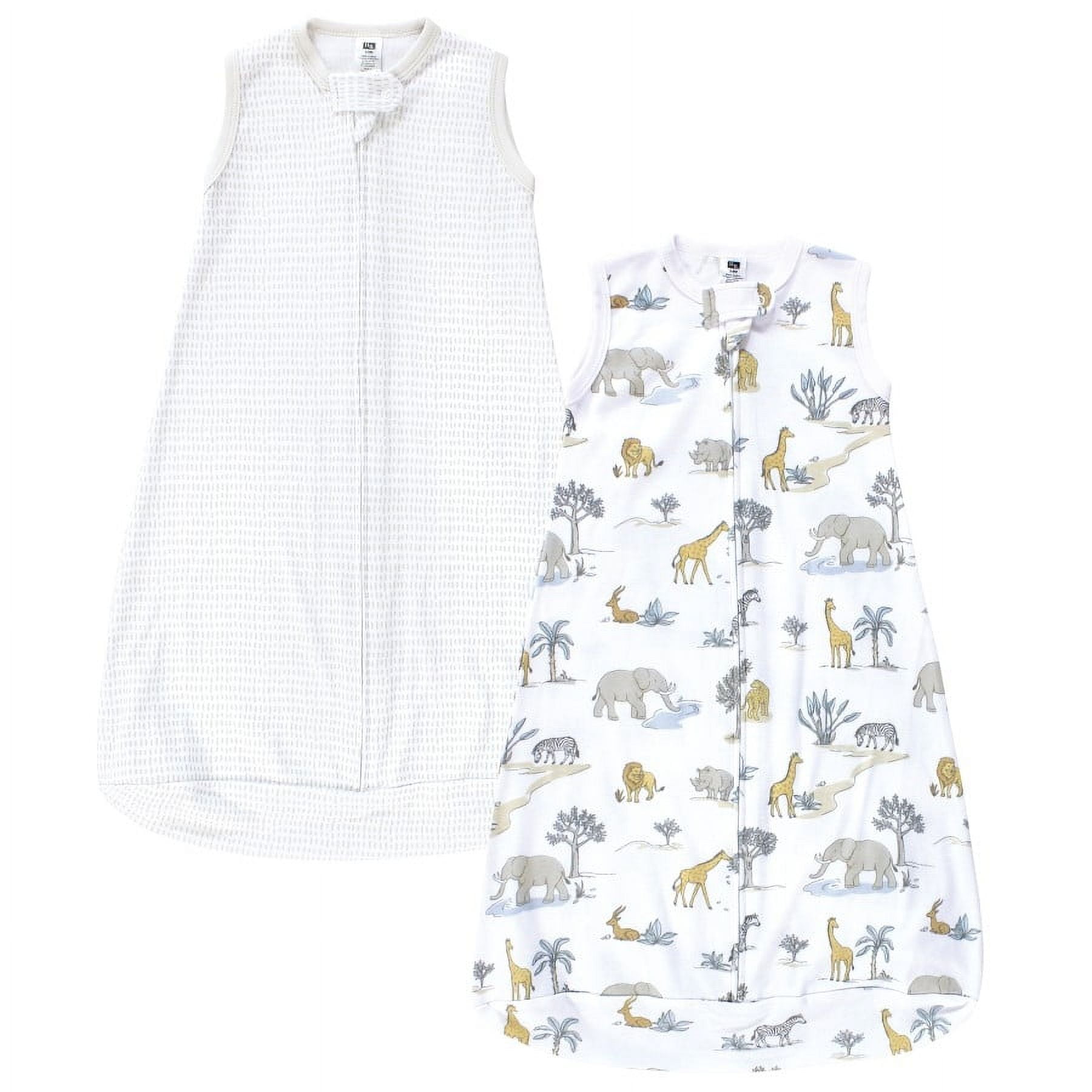 Hudson Baby Cotton Long-Sleeve Wearable Sleeping Bag, Sack, Blanket, Neutral Safari World Sleeveless, 18-24 Months