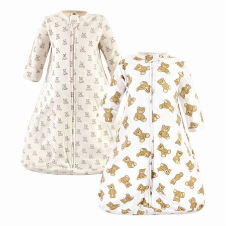 Hudson Baby Cotton Long-Sleeve Wearable Sleeping Bag, Sack, Blanket, Teddy Bear Long Sleeve, 0-3 Months