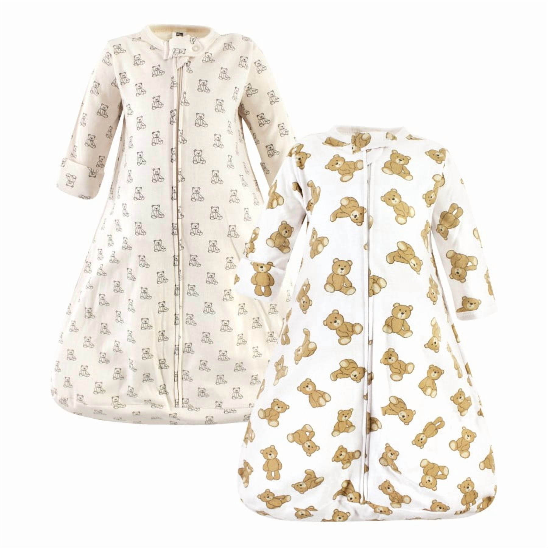 Hudson Baby Cotton Long-Sleeve Wearable Sleeping Bag, Sack, Blanket, Teddy Bear Long Sleeve, 3-9 Months