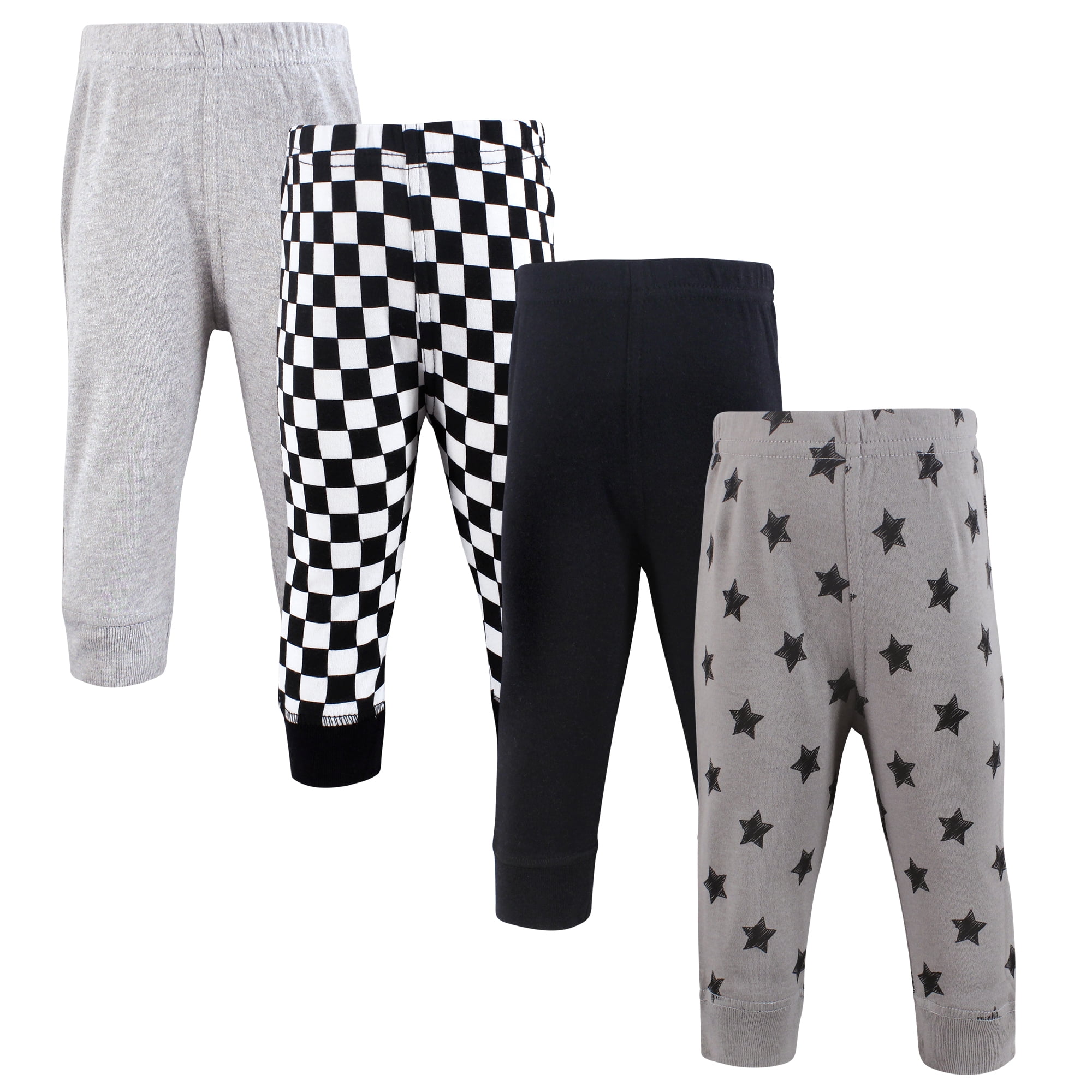 Hudson Baby Cotton Pants and Leggings, Black Gray Stars, 12-18 Months