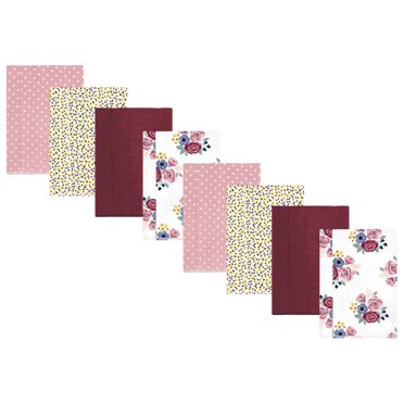 Hudson Baby Flannel Burp Cloths Multipack - 8 Pack Super Soft Cotton Poly Cloths For Drool & Spills