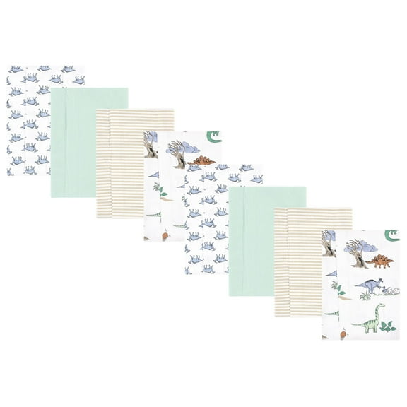 Hudson Baby Cotton Poly Flannel Burp Cloths Multipack, Boy Dino World 8-Pack, One Size