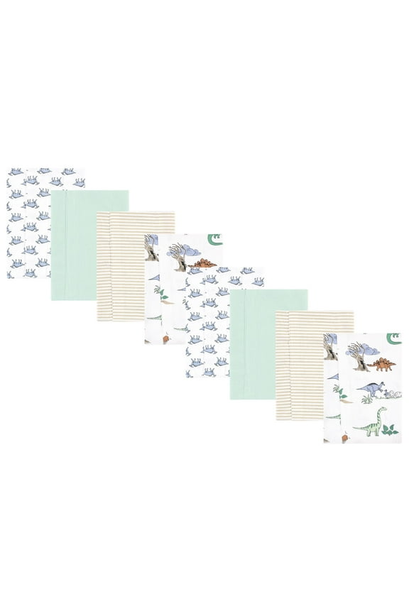 Cotton Poly Flannel Burp Cloths Multipack, Boy Dino World 8-Pack, One Size