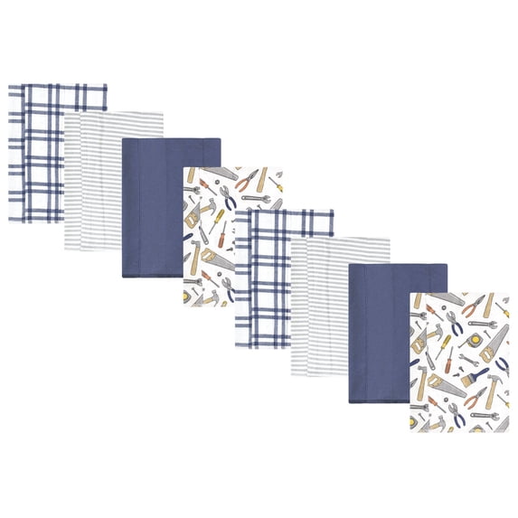 Hudson Baby Cotton Poly Flannel Burp Cloths Multipack, Construction Work 8-Pack, One Size