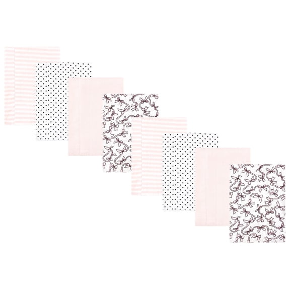 Hudson Baby Cotton Poly Flannel Burp Cloths Multipack, Pink Bows 8-Pack, One Size