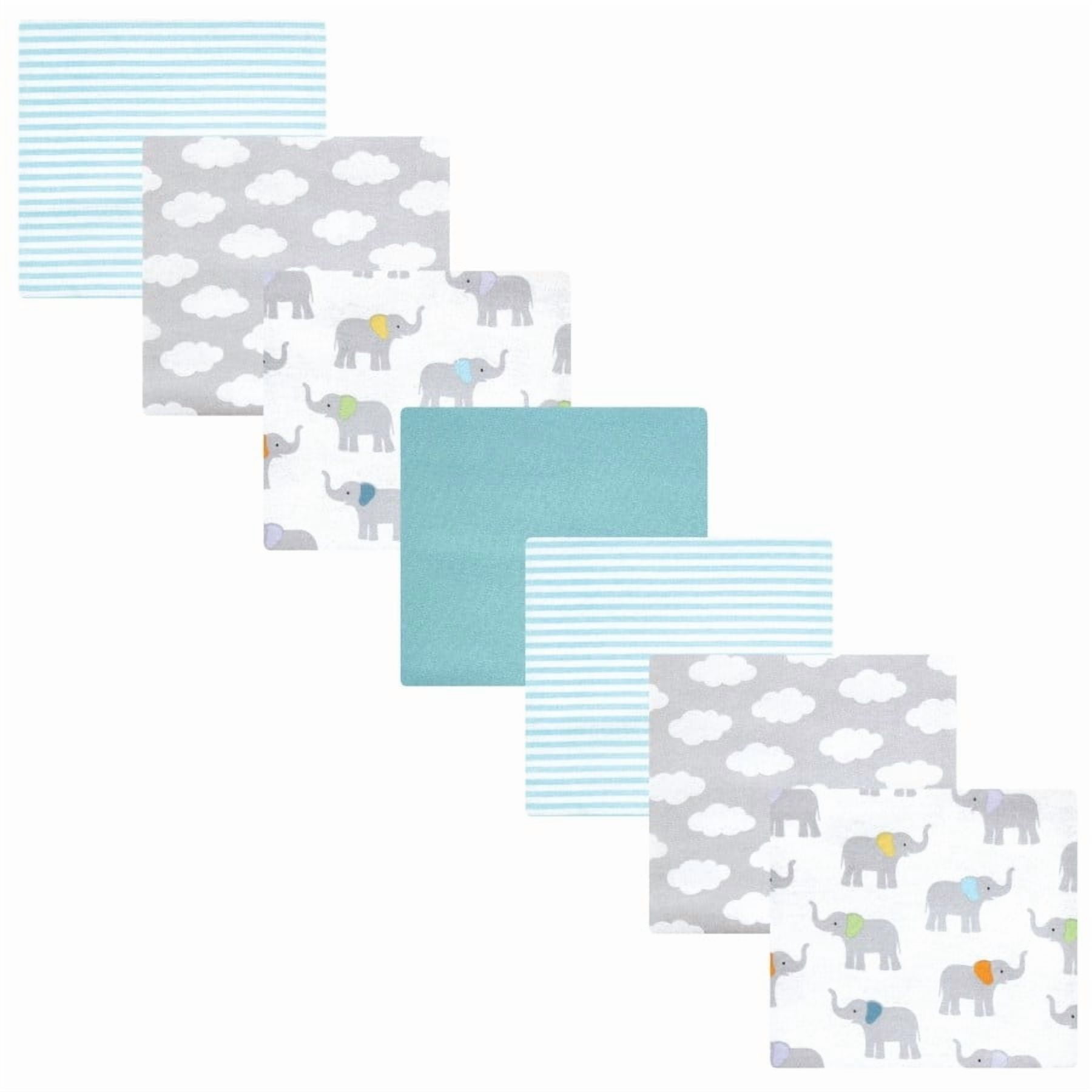 Hudson Baby Cotton Poly Flannel Receiving Blankets Bundle, Teal Elephant, One Size