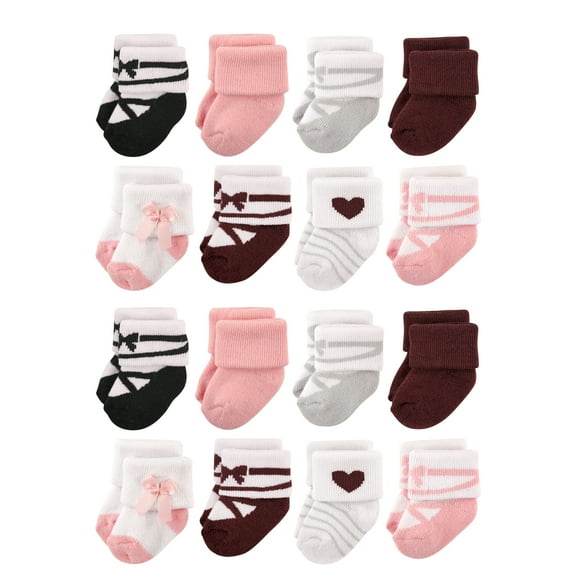 Hudson Baby Cotton Rich Baby Terry Socks 16-Pack, Ballet Burgundy, 6-12 Months