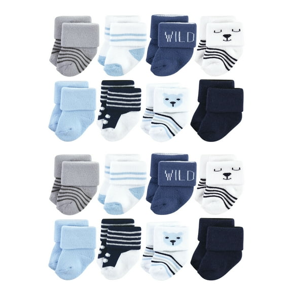 Hudson Baby Cotton Rich Baby Terry Socks 16-Pack, Bear Boy, 6-12 Months