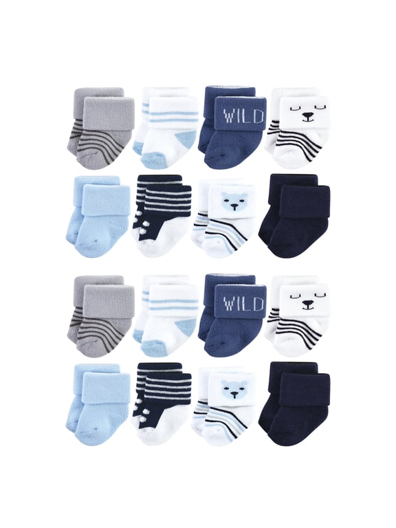 Cotton Rich Baby Terry Socks 16-Pack, Bear Boy, 6-12 Months