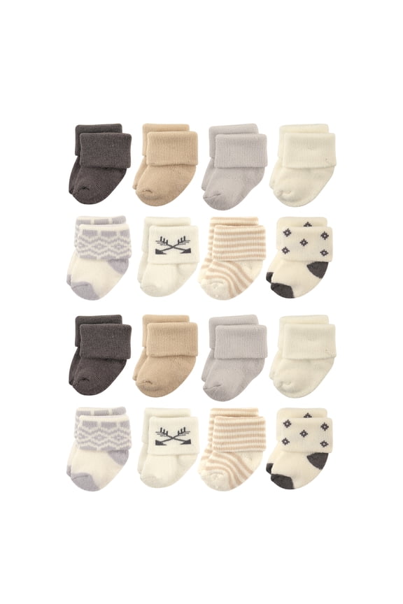 Cotton Rich Baby Terry Socks 16-Pack, Gray Cream Solid, 6-12 Months