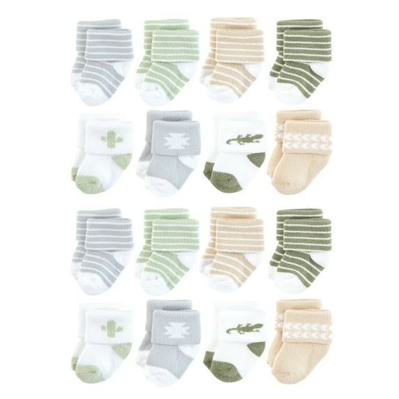 Hudson Baby Cotton Rich Baby Terry Socks 16-Pack, Little Lizard, 6-12 Months
