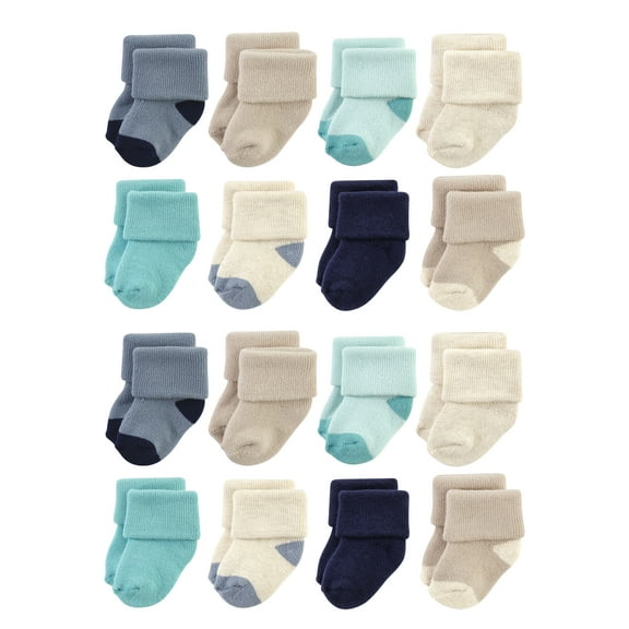 Hudson Baby Cotton Rich Baby Terry Socks 16-Pack, Navy Taupe, 6-12 Months