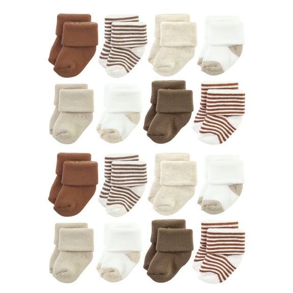 Hudson Baby Cotton Rich Baby Terry Socks 16-Pack, Neutral Brown, 0-6 Months