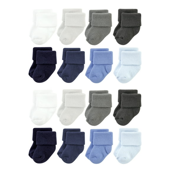 Hudson Baby Cotton Rich Baby Terry Socks 16-Pack, Solid Blue Gray, 0-6 Months