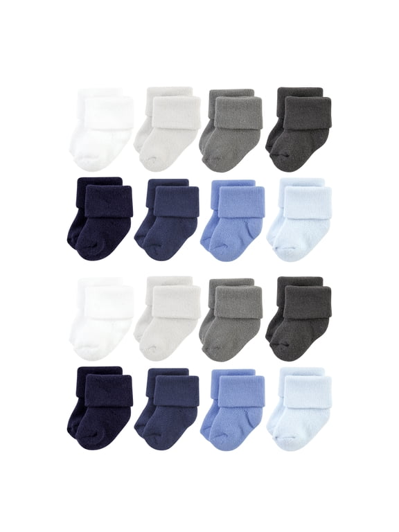 Cotton Rich Baby Terry Socks 16-Pack, Solid Blue Gray, 6-12 Months