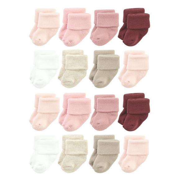 Hudson Baby Cotton Rich Baby Terry Socks 16-Pack, Solid Pink Neutral, 6-12 Months