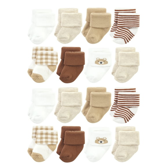 Hudson Baby Cotton Rich Baby Terry Socks 16-Pack, Teddy Bear, 0-6 Months