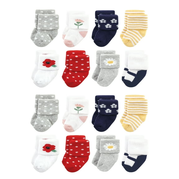 Hudson Baby Cotton Rich Baby Terry Socks 16-Pack, Wildflower, 0-6 Months