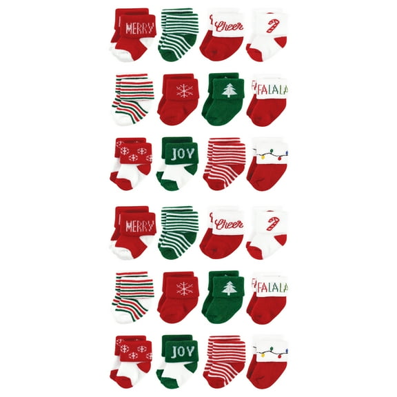 Hudson Baby Cotton Rich Baby Terry Socks 24-Pack, 12 Days Of Christmas Falala, 6-12 Months