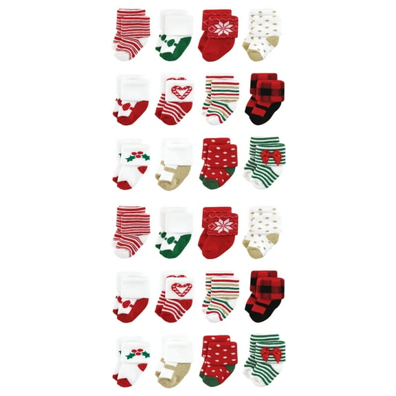 Hudson Baby Cotton Rich Baby Terry Socks 24-Pack, 12 Days Of Christmas Girl, 0-6 Months