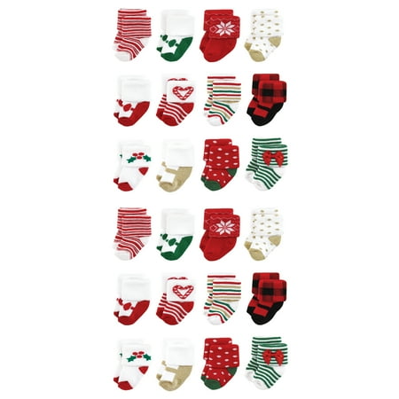 Hudson Baby Cotton Rich Baby Terry Socks 24-Pack, 12 Days Of Christmas Girl, 12-24 Months