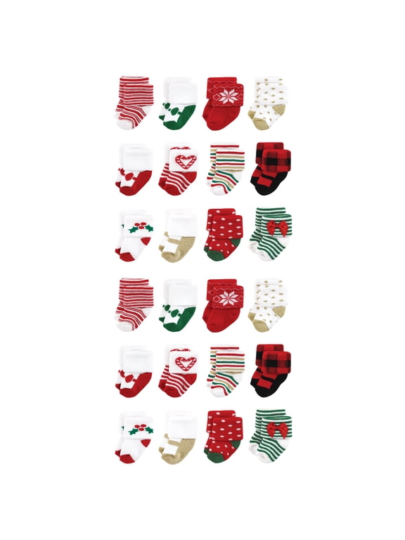 Cotton Rich Baby Terry Socks 24-Pack, 12 Days Of Christmas Girl, 12-24 Months
