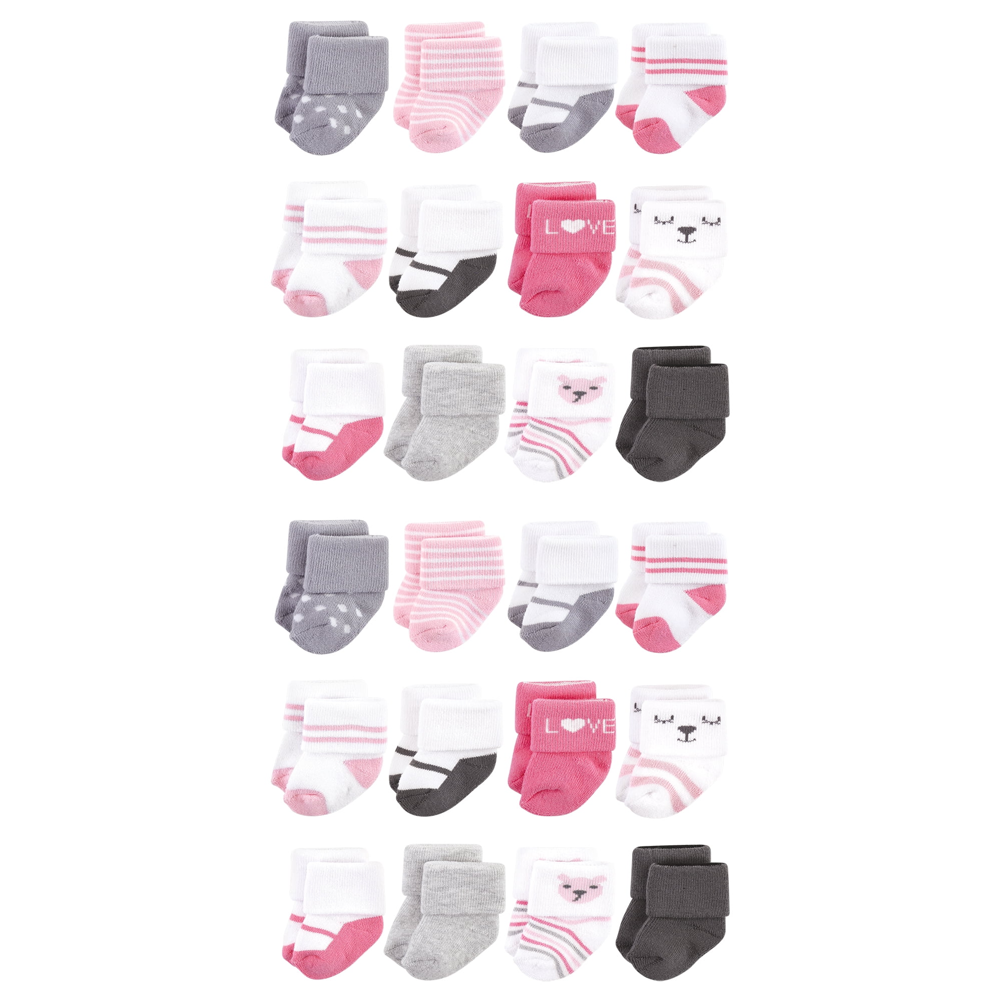 Hudson Baby Cotton Rich Baby Terry Socks 24-Pack, Bear Girl, 0-6 Months