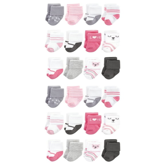 Hudson Baby Cotton Rich Baby Terry Socks 24-Pack, Bear Girl, 0-6 Months