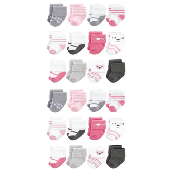 Hudson Baby Cotton Rich Baby Terry Socks 24-Pack, Bear Girl, 0-6 Months