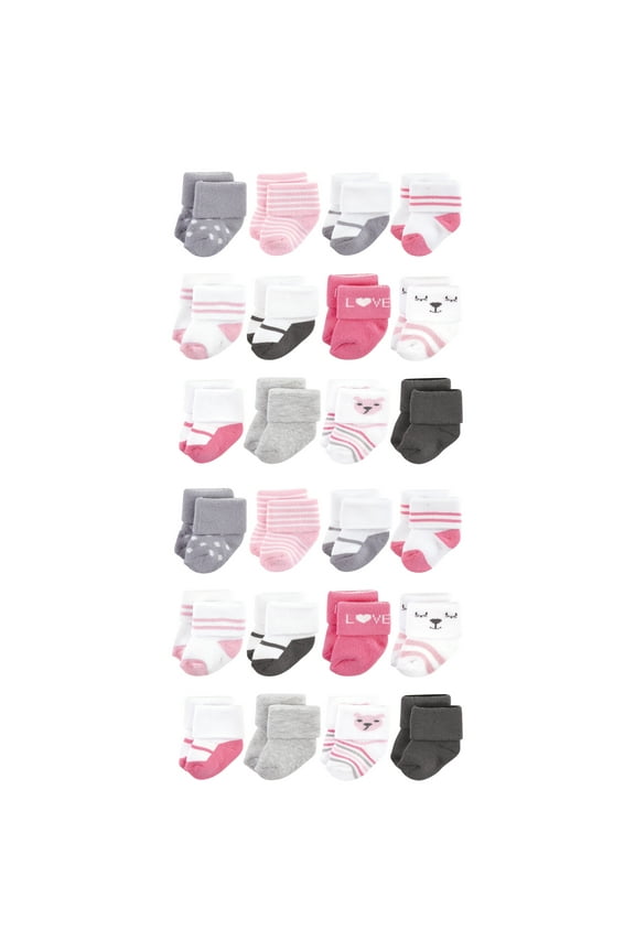 Cotton Rich Baby Terry Socks 24-Pack, Bear Girl, 0-6 Months