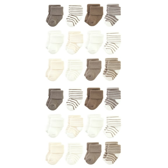 Hudson Baby Cotton Rich Baby Terry Socks 24-Pack, Beige Stripe 12 Pack, 0-6 Months