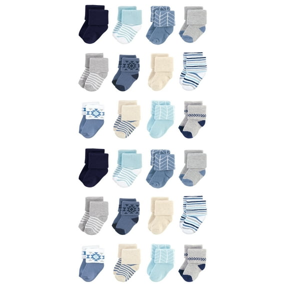 Hudson Baby Cotton Rich Baby Terry Socks 24-Pack, Blue Gray Solid, 0-6 Months