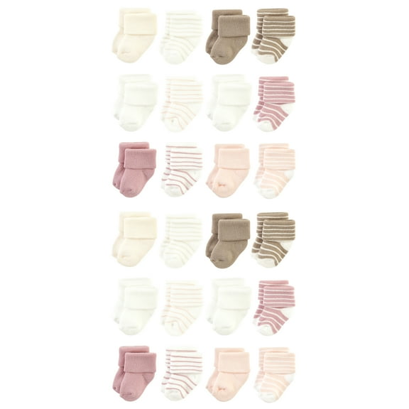 Hudson Baby Cotton Rich Baby Terry Socks 24-Pack, Blush Stripe, 6-12 Months