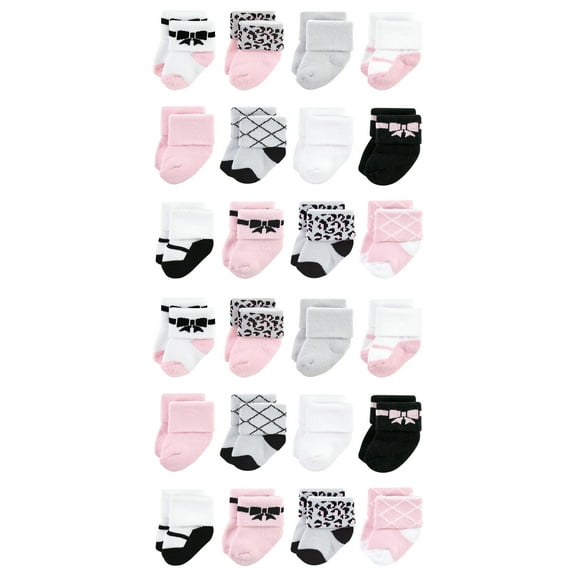 Hudson Baby Cotton Rich Baby Terry Socks 24-Pack, Bows, 6-12 Months