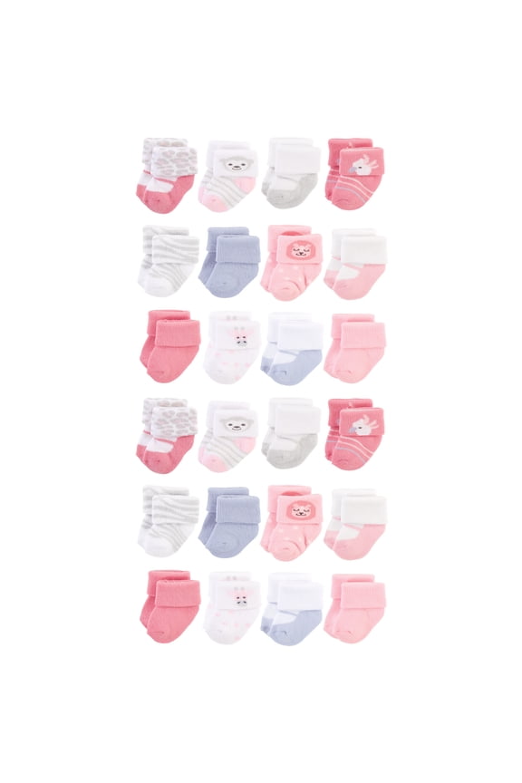 Cotton Rich Baby Terry Socks 24-Pack, Girl Safari, 0-3 Months