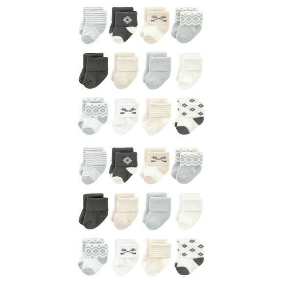 Hudson Baby Cotton Rich Baby Terry Socks 24-Pack, Gray Beige Solid, 6-12 Months