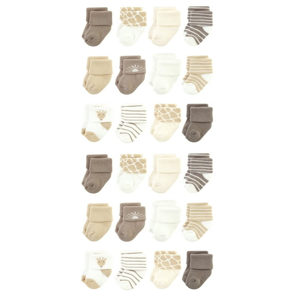Hudson Baby Cotton Rich Baby Terry Socks 24-Pack, Modern Giraffe, 6-12 Months