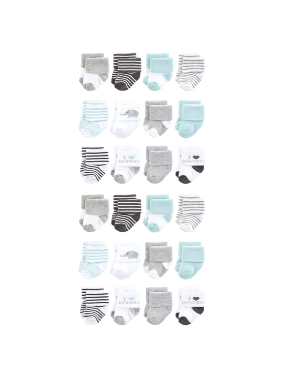 Cotton Rich Baby Terry Socks 24-Pack, Mom and Dad Gray Mint, 0-6 Months