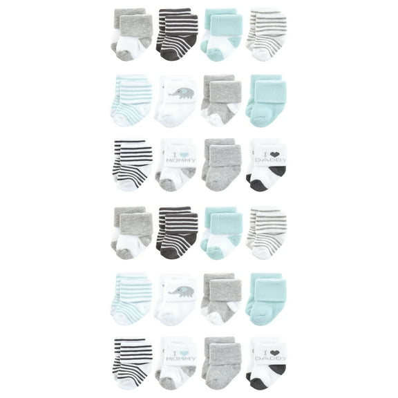 Hudson Baby Cotton Rich Baby Terry Socks 24-Pack, Mom and Dad Gray Mint, 6-12 Months