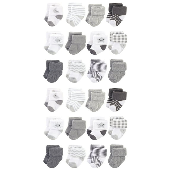 Hudson Baby Cotton Rich Baby Terry Socks 24-Pack, Moon, 0-3 Months