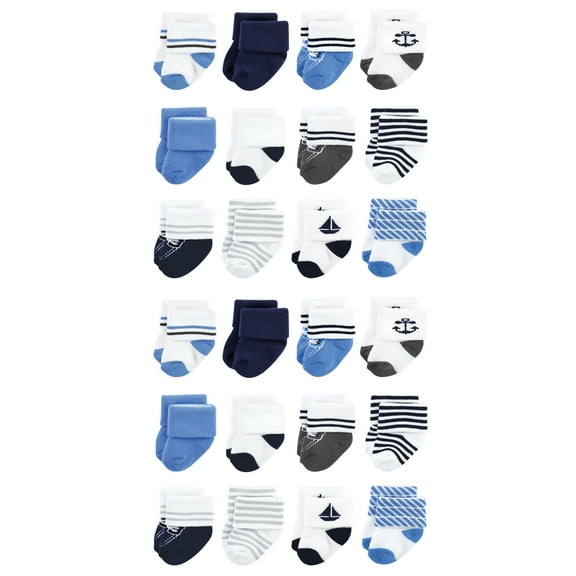 Hudson Baby Cotton Rich Baby Terry Socks 24-Pack, Nautical, 0-6 Months