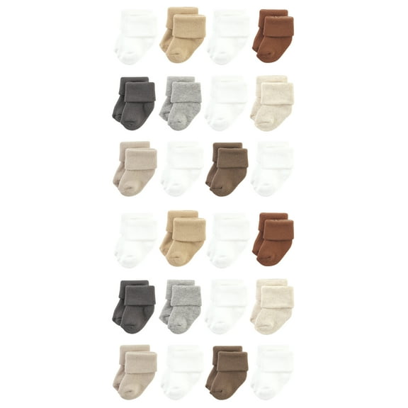 Hudson Baby Cotton Rich Baby Terry Socks 24-Pack, Neutral Tones, 6-12 Months