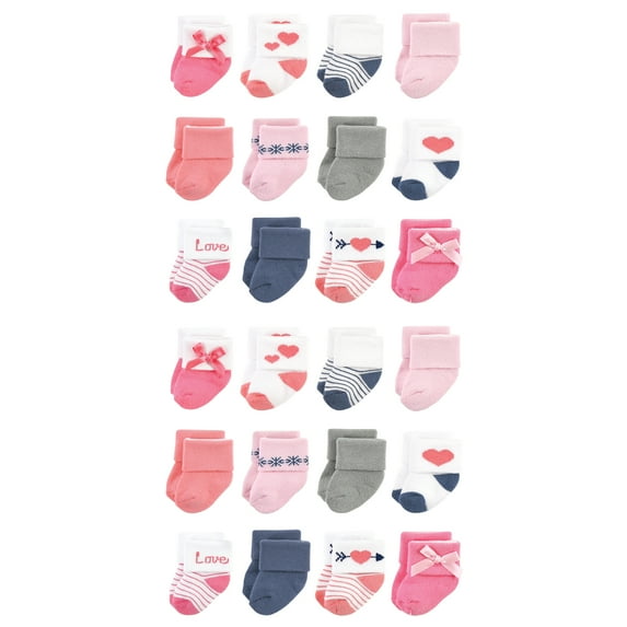 Hudson Baby Cotton Rich Baby Terry Socks 24-Pack, Pink Love, 0-6 Months