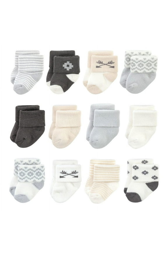 Cotton Rich Newborn and Terry Socks, Gray Arrows 12-Pack, 0-6 Months