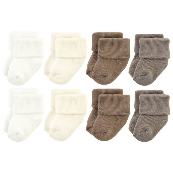 Hudson Baby Cotton Rich Newborn and Terry Socks, Solid Beige Brown, 0-6 Months