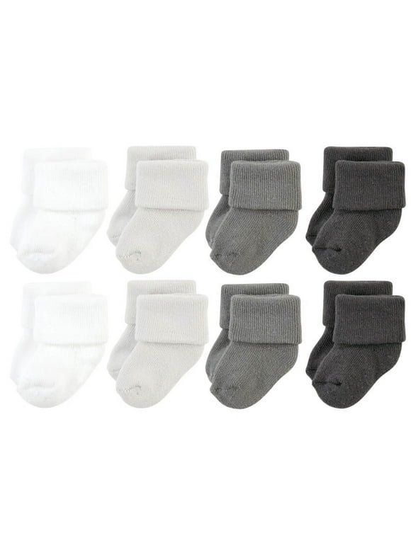 Hudson Baby Cotton Rich Newborn and Terry Socks, Solid Gray White, 0-6 Months