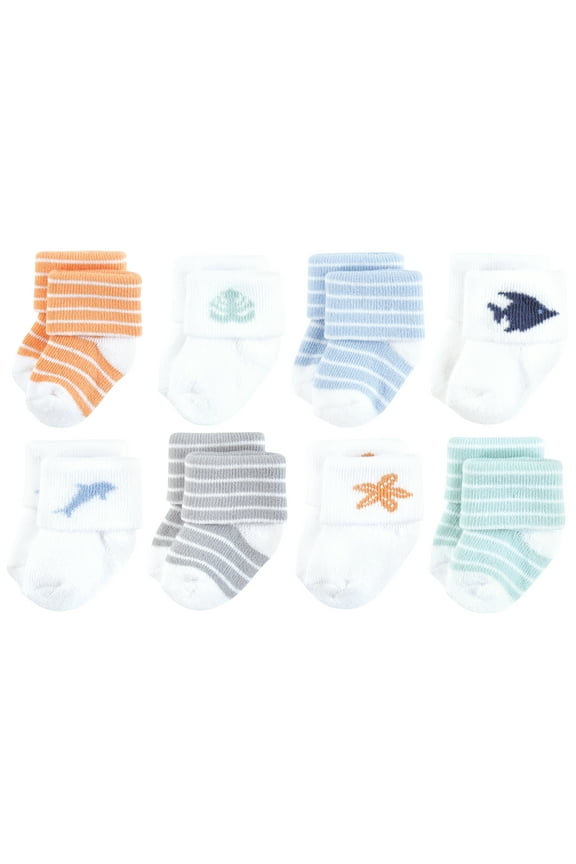 Cotton Rich Newborn and Terry Socks, Starfish, 0-6 Months