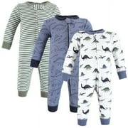 Hudson Baby Cotton Sleep and Play, Blue Green Dino, 0-3 Months