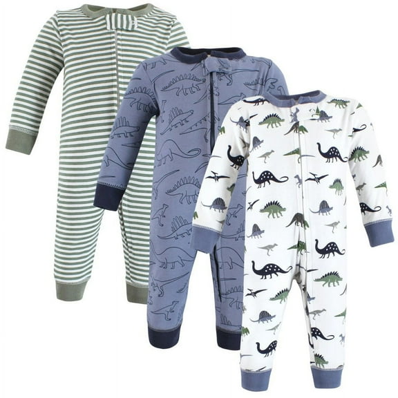 Hudson Baby Cotton Sleep and Play, Blue Green Dino, 0-3 Months