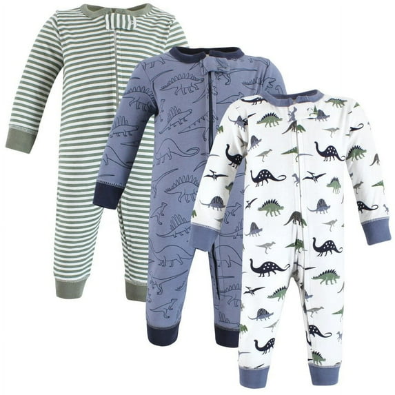 Hudson Baby Cotton Sleep and Play, Blue Green Dino, 6-9 Months